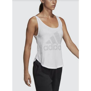 Adidas NWT Womens Top Athletic Sleeveless White Tank Shirt Round Hemline Size XL